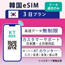 45位：【韓国eSIM3日 データ無制限 データ通信のみ可能】 韓国 KT eSIM SIM SIMカード プリペイドSIM 3日 データ 通信 無制限 メールで受取 一時帰国 留学 短期 出張 （利用開始期限 2024/06/10 まで）