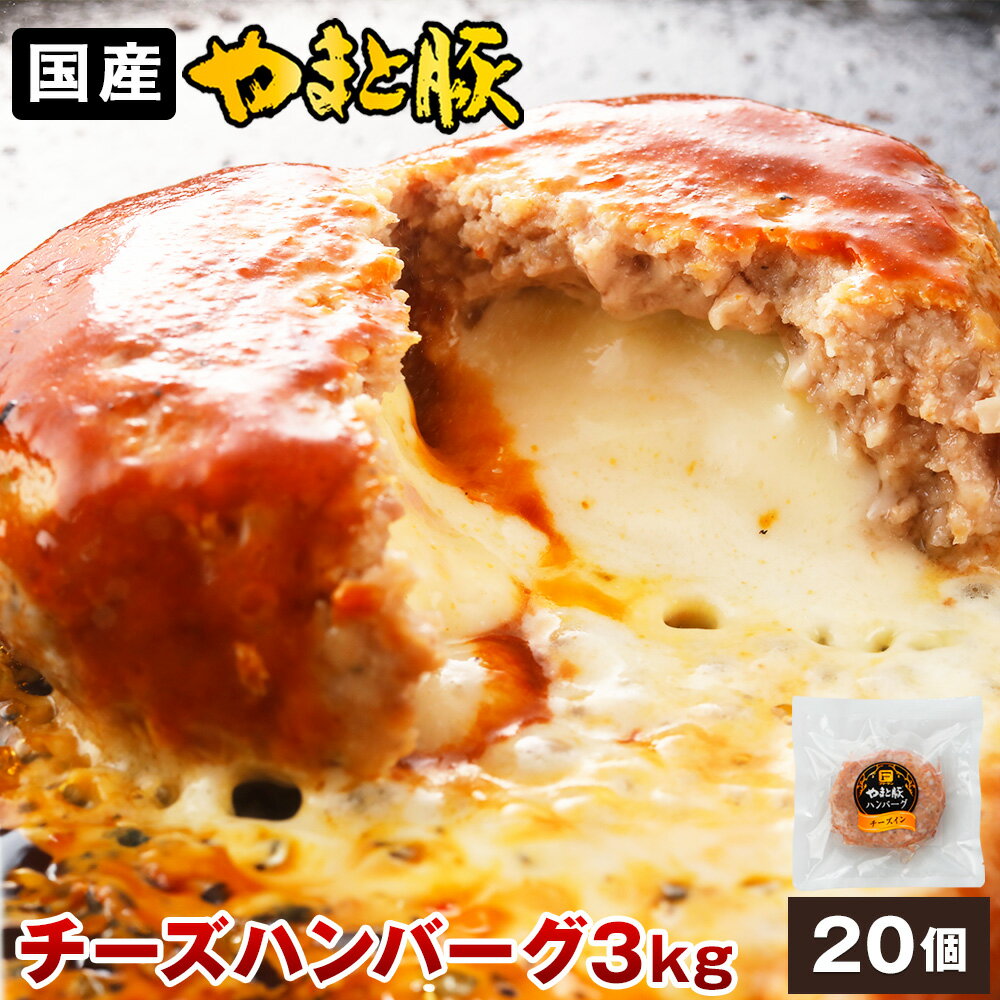 やまと豚 チーズ イン ポーク ハンバーグ 3kg(20個入) | 送料無料 ギフト 冷凍 お中元 夏ギフト 御中元 国産 チーズハンバーグ ハンバーグステーキ 豚 豚肉 グルメ 肉 惣菜 冷凍食品 お取り寄せグルメ 後払い ロコモコ お取り寄せ 美味しいもの パティ お返し 出産 出産内祝