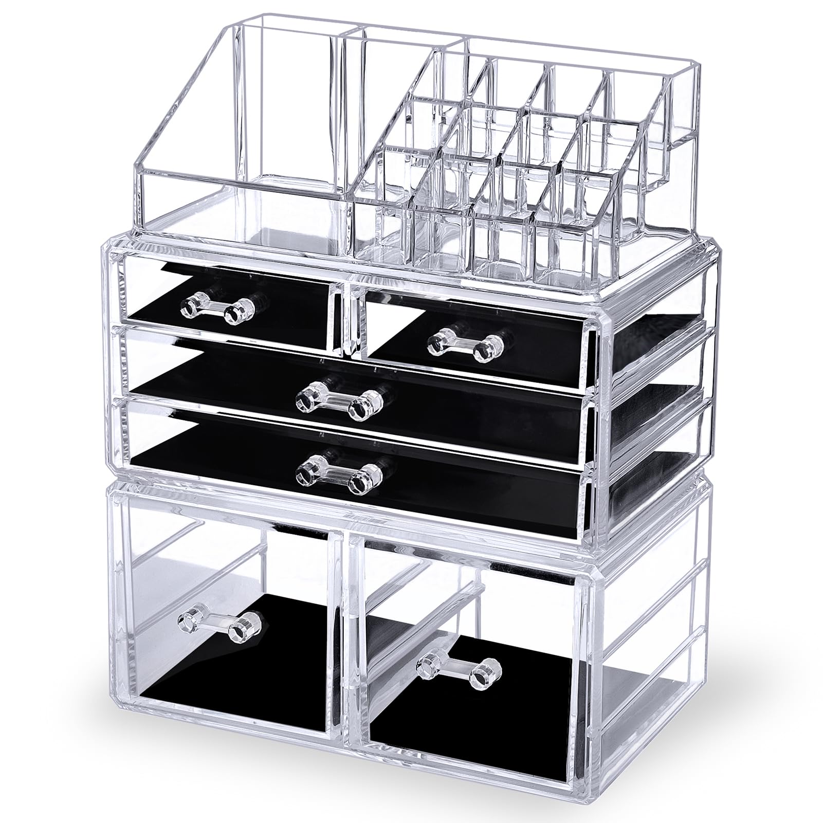 コスメ収納 アクリル メイクボックス 大容量 引き出し リップケース ネイル メイクブラシ メイク道具 化粧水 香水 小物収納 透明 おしゃれ 重なる ジュエリーケース【海外通販】